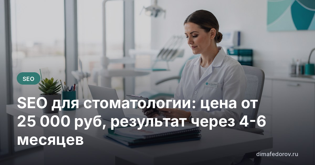 SEO для стоматологии: цена от 25 000 руб, результат через 4-6 месяцев